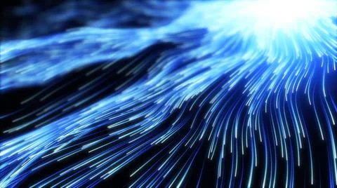 Wave of high speed data particle trails. 3D illustration with depth of field  Stock Illustration