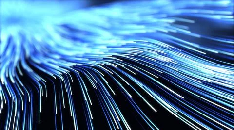 Wave of high speed data particle trails. 3D illustration with depth of field  Stock Illustration