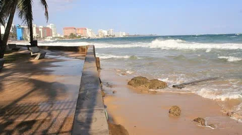 Wave hit beach wall  Condado - Puerto Rico 1 Stock Footage 22012902