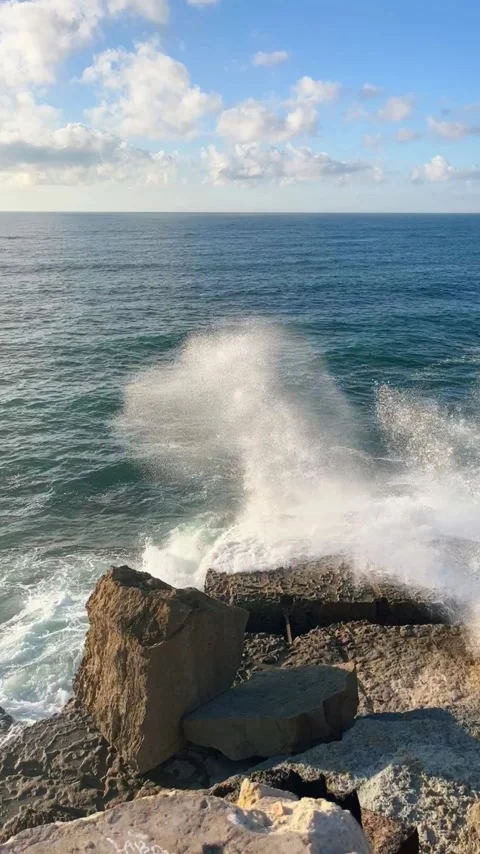 The wave hits the rocks Stock Footage 304362104