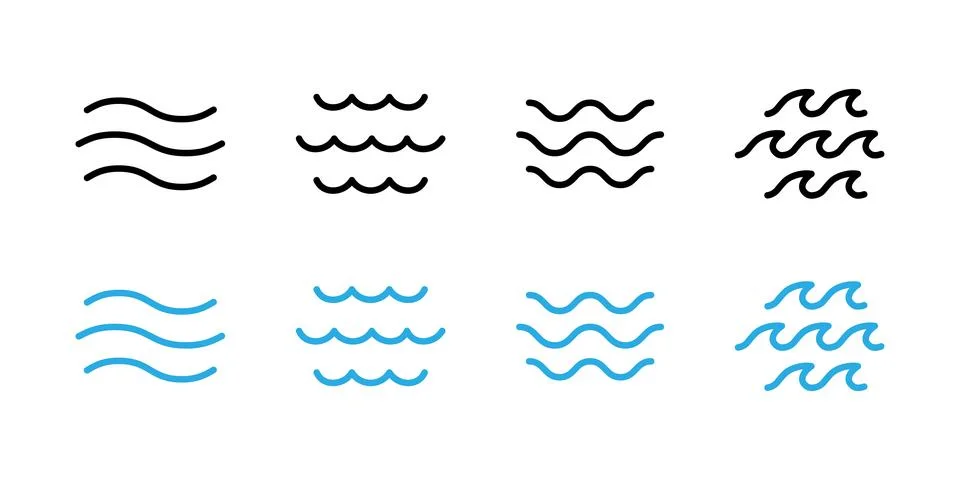 Wave icon set. Water surface vector illustration. Sea waves curve symbol. R.. Stock Illustration