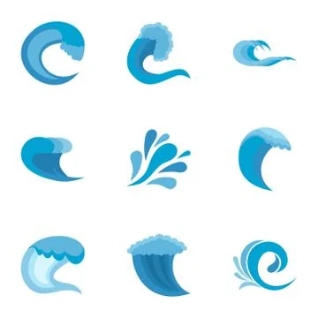 Wave icons set, flat style Stock Illustration