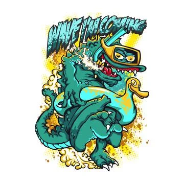 Wave I'm Coming Fun Beach Vibes T-Shirt Design in Vector EPS Stock Illustration