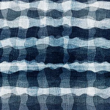 Wave jeans seamless pattern. Creative tartan texture on blue denim. Stock Illustration