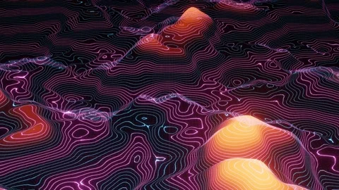 Wave land in a retro style, evoking nostalgic, synth-inspired landscapes with Stock Footage 296898164