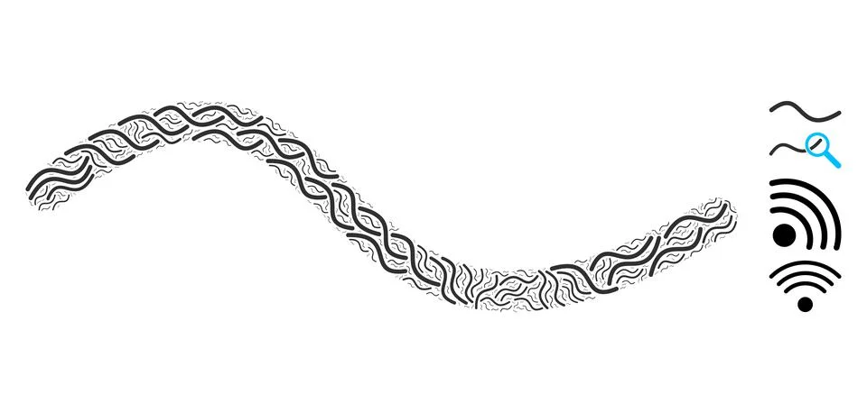 Wave Line Icon Recursive Collage Stock Illustration