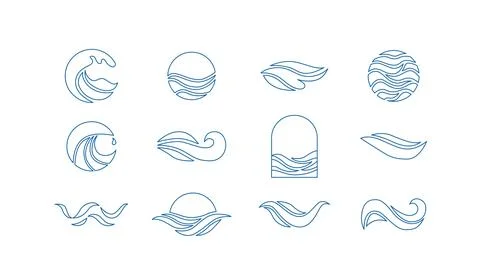 Wave line logo vector set. Water icon templates. Abstract outline sea, ocean Stock Illustration