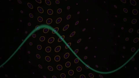 Wave Line Moving over a Dark Purple Grid Pattern with Orange Circles in Abs.. Stock Footage 343772842
