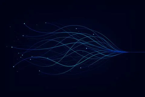 Wave lines flowing dynamic. Artificial intelligence deep learning visualizati Stock Illustration