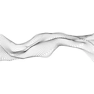 Wave of many lines flowing particles, abstract wavy black dotted stripes, vector Illustrazione stock