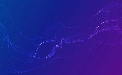 Wave of many lines flowing particles, abstract dotted wavy stripes blue gradient Illustrazione stock