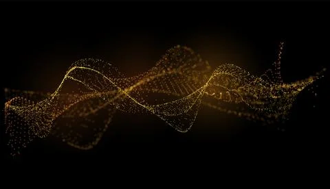 Wave of many lines flowing particles, abstract wavy orange dotted stripes Illustrazione stock