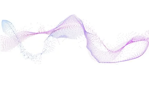 Wave of many lines flowing particles, abstract dotted wavy stripes purple blue Stockillustratie