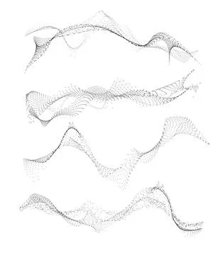 Wave of many lines flowing particles. Abstract wavy black stripes. Vector set 스톡 일러스트