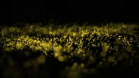 Wave motion abstract of particles gold dust with stars on black background. Stock Footage 133551805