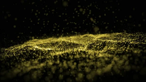 Wave motion abstract of particles gold dust with stars on black Stock Footage 133880577
