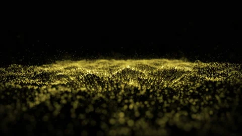 Wave motion abstract of particles gold dust with stars on black background. Video stock 134139378
