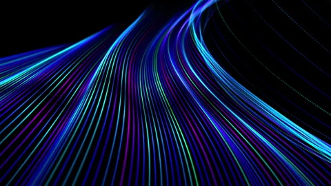 Wave motion of bright colored lines on black background Stock Footage 265855244