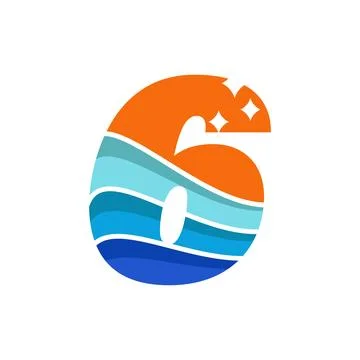 Wave Numeric 6 Logo Stock Illustration
