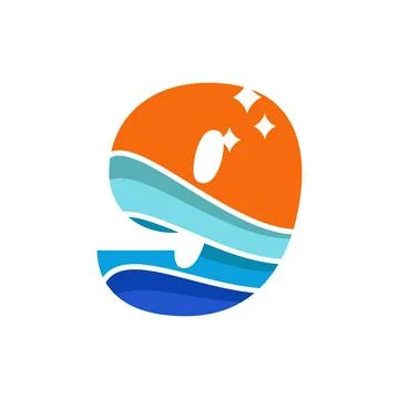Wave Numeric 9 Logo Stock Illustration