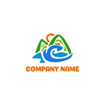 Wave in the ocean against the backdrop of green mountains and the rising sun Stock Illustration