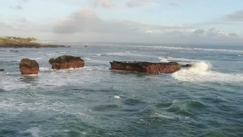 Wave ocean cinematic drone shot bali Stock Footage 303629989