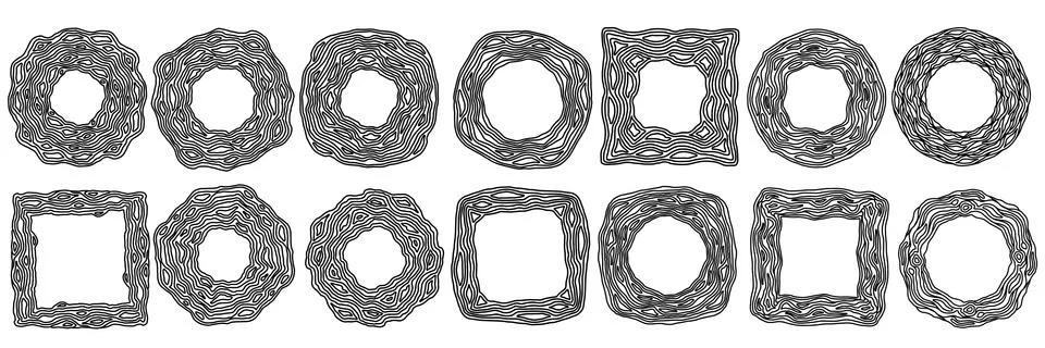 Wave ornate simple frames collection. Vector black and white illustration. Stock Illustration