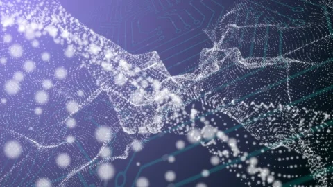 Wave particles background - 3D illuminated digital wave of glowing particles Video stock 100919445