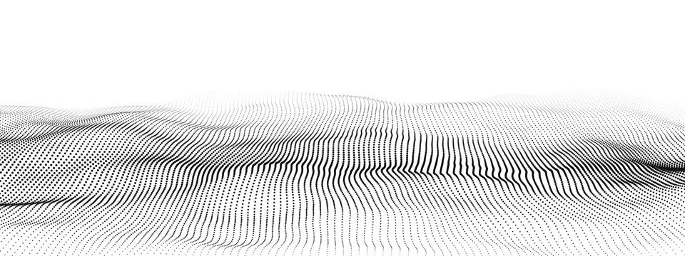 Wave of particles. Digital wave background concept. Abstract technology backg Stock Illustration