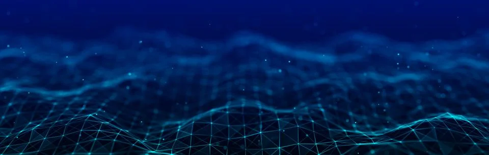 Wave of particles. Digital wave background concept. Abstract technology backg Stock Illustration