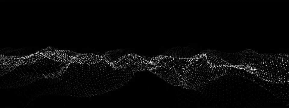 Wave of particles. Digital wave background concept. Abstract technology backg Stock Illustration
