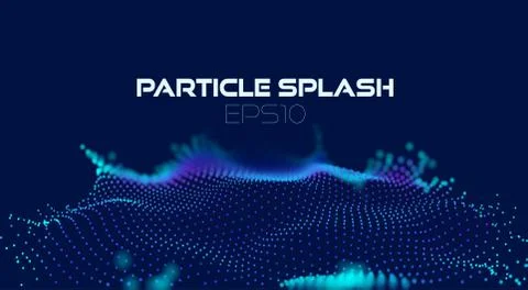 Wave particles grid in abstract style on dark background. Digital data flow.  Stock Illustration