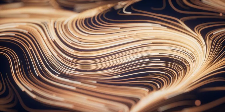 Wave particles lines with swirling pattern, 3d rendering. Stock Illustration