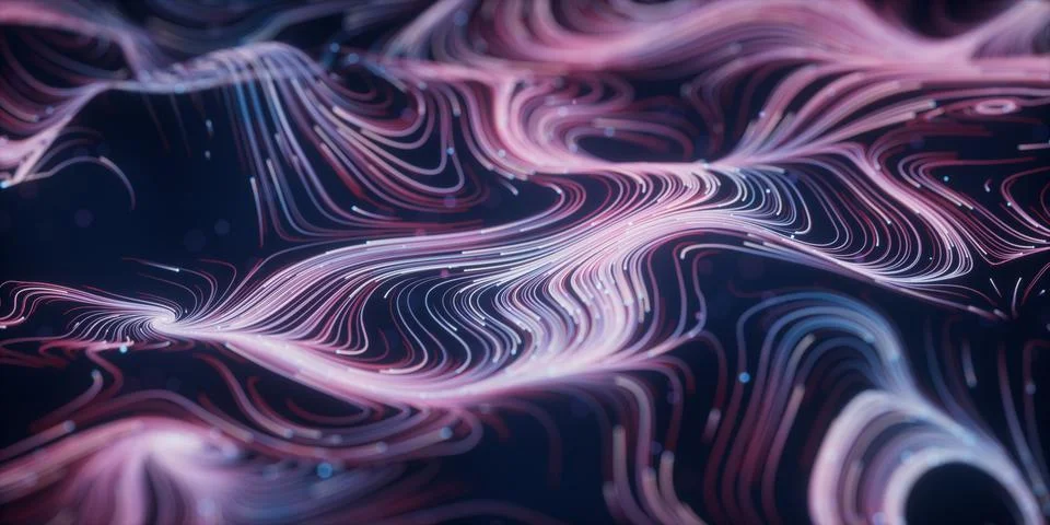 Wave particles lines with swirling pattern, 3d rendering. イラスト素材