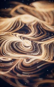 Wave particles lines with swirling pattern, 3d rendering. Illustrazione stock