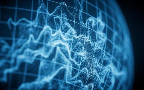 Wave particles with the shape of sphere, 3d rendering. Stock Illustration