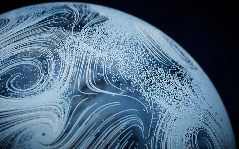 Wave pattern with flowing curl lines, 3d rendering. Stock Illustration