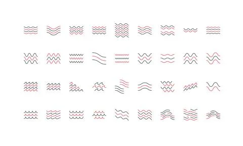 Wave pattern, geometric tiles, curvy lines of water stream, ocean and sea surf Stock Illustration