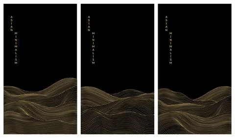 Wave pattern. Gold line background, abstract japan black sea texture, tradition Stock Illustration