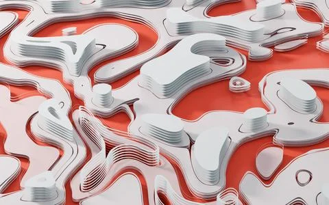Wave pattern paper cut background, 3d rendering. Illustrazione stock