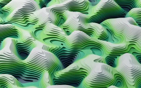 Wave pattern paper cut background, 3d rendering. Stock Illustration