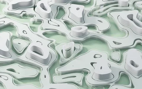 Wave pattern paper cut background, 3d rendering. Stock Illustration