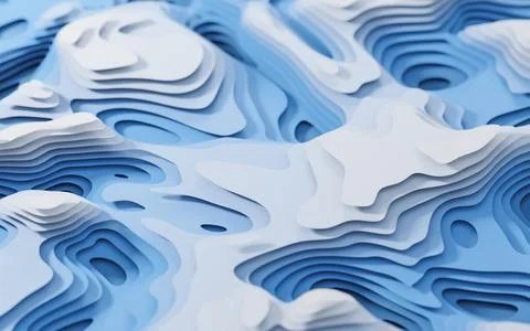 Wave pattern paper cut background, 3d rendering. Illustrazione stock