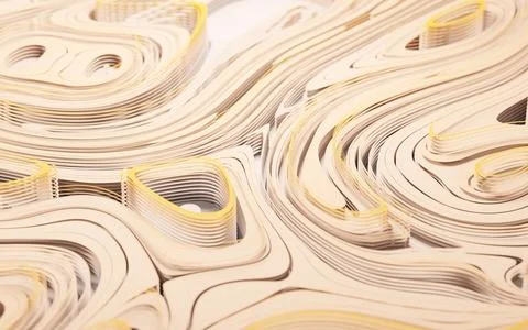 Wave pattern paper cut background, 3d rendering. Stock Illustration