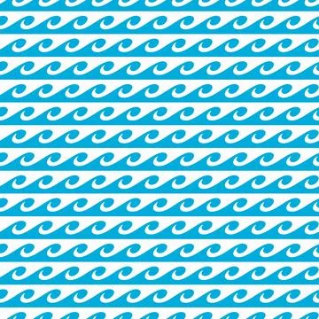 Wave pattern, sea water seamless curls, wavy surfs Stock Illustration