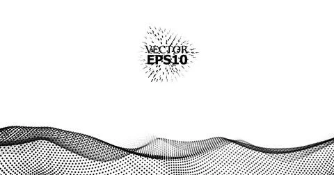 Wave pattern vector. 3D black and white abstract digital particles background Stock Illustration