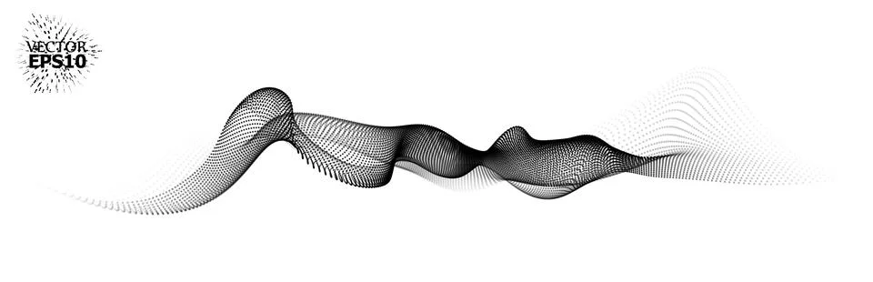 Wave pattern vector. 3D black and white abstract digital particles background Stock Illustration