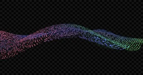Wave pattern vector. 3D glowing abstract digital particles background. Tech.. Illustrazione stock