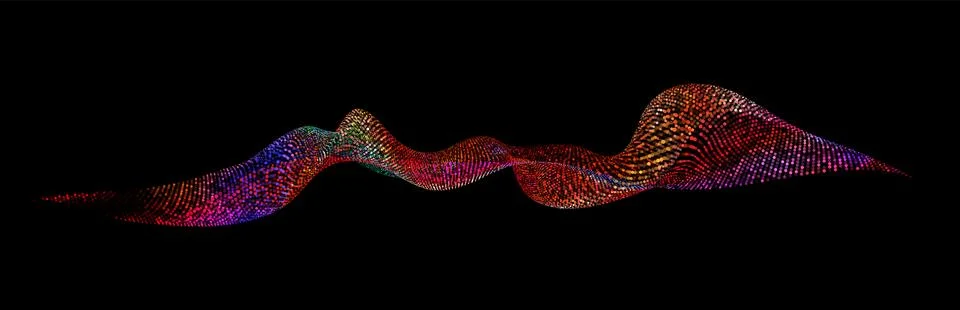 Wave pattern vector. 3D glowing abstract digital particles background. Techno Illustrazione stock