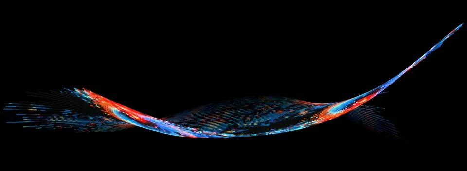 Wave pattern vector. 3D glowing abstract digital particles background. Tech.. Illustrazione stock